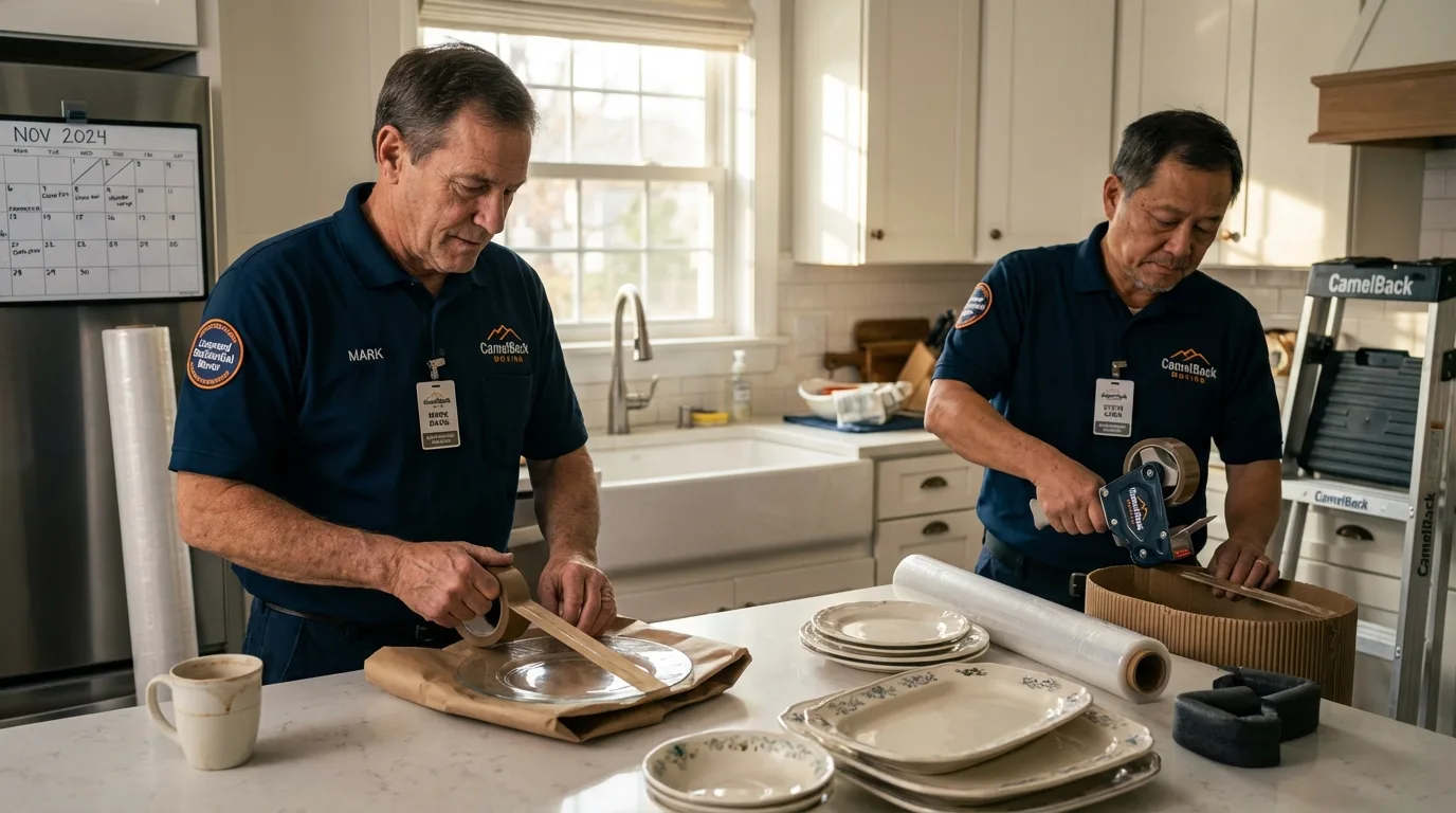 Professional crew packing kitchen dishware in Jackson, SC